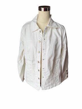 DRESS BARN White Denim Collared Long Sleeve Button Down Jacket
